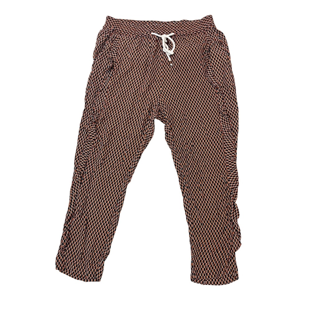 Anthropologie ett:twa Geometric Print Jogger Pants Brown Black Boho Ruffle LARGE